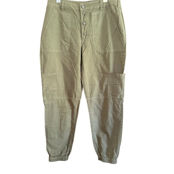 SUNDANCE | Olive Green Jolienne Cotton Button fly Relaxed Cargo Jogger Pants | 6 - Picture 1 of 5
